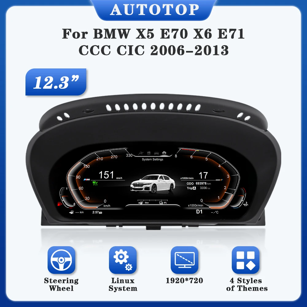 

AUTOTOP 12.3" digital Cluster Dashboard Virtual Cockpit for BMW X5 E70 X6 E71 2007-2013,diesel gasoline petrol Gauge Speed meter