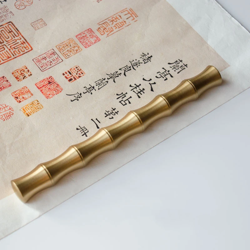 Chinese Calligraphy Paperweight Brass Multi Functional Bamboo Joint Paperweight Stationery Supplies Art Desktop Ornament Gift