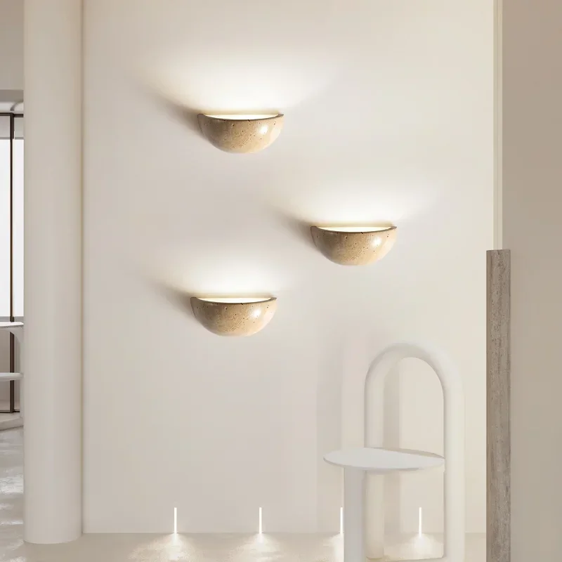 Imagem -04 - Retro Semi Circular Natural Stone Art Wall Lamp Candeeiro Led para Quarto Cabeceira e Corredor Luminárias Amarelas