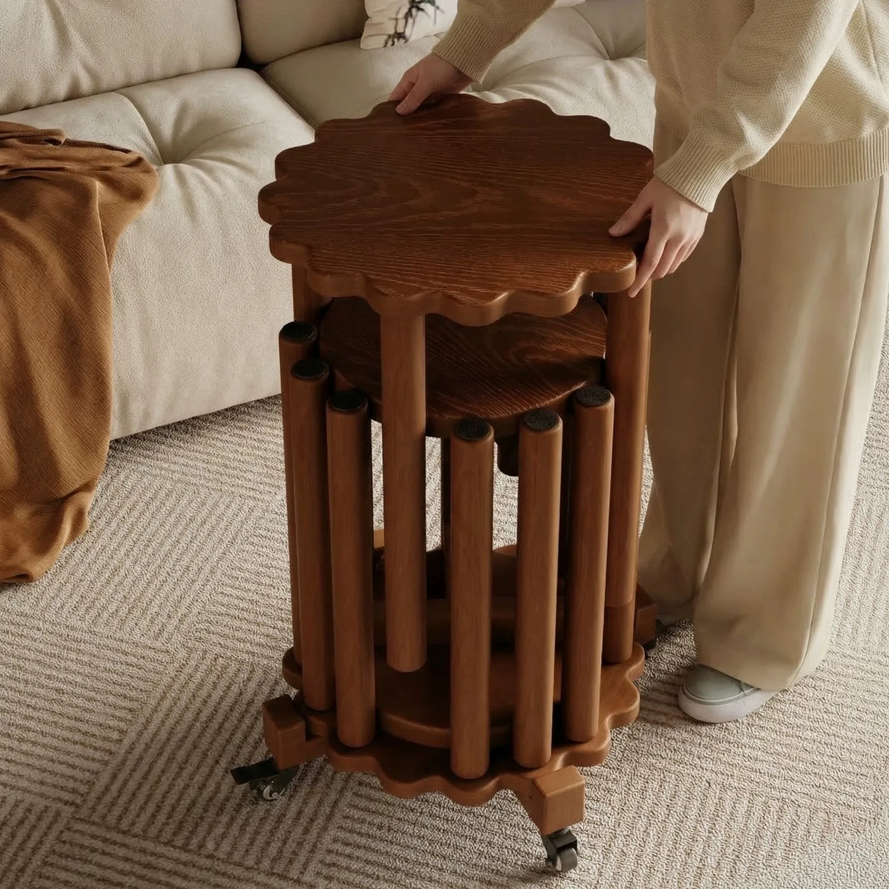 Solid wood stacked music stool household stackable round stool high bench dining table living room dining chair guest spare