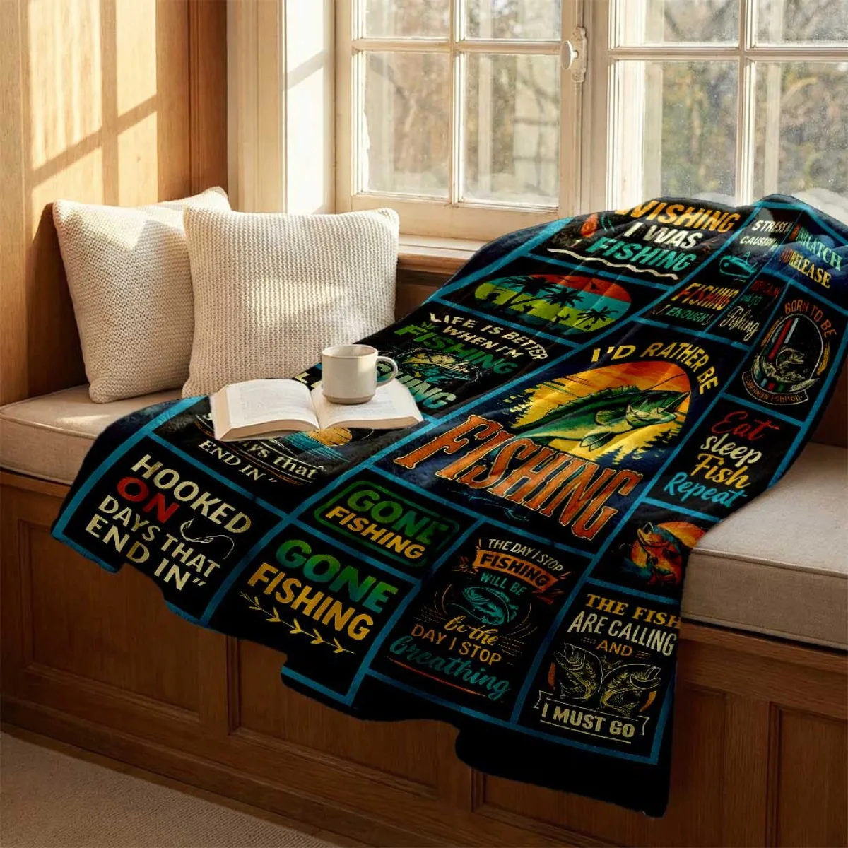 2026 New Flannel Blanket Fun Fishing Theme Flannel Blanket 2D Digital Printing 