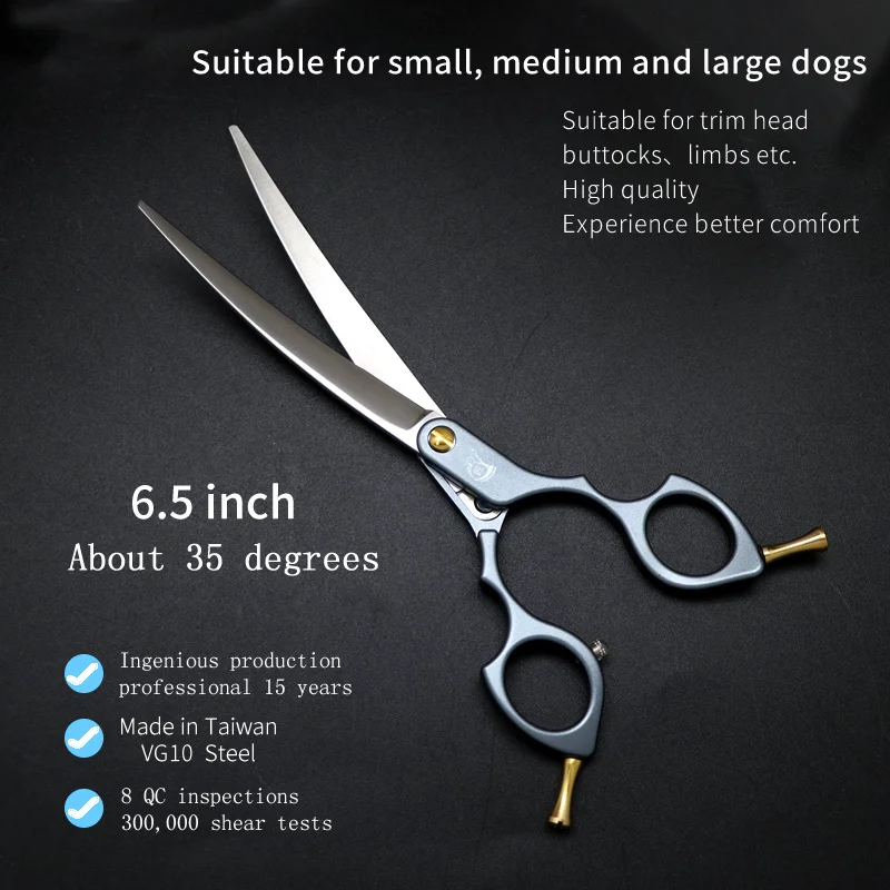 Crane Professional 6.5 Inch Curved High-end Scissors Made In Taiwan Pet Groomer Scissor For Dogs Grooming Supplies VG10 Steel