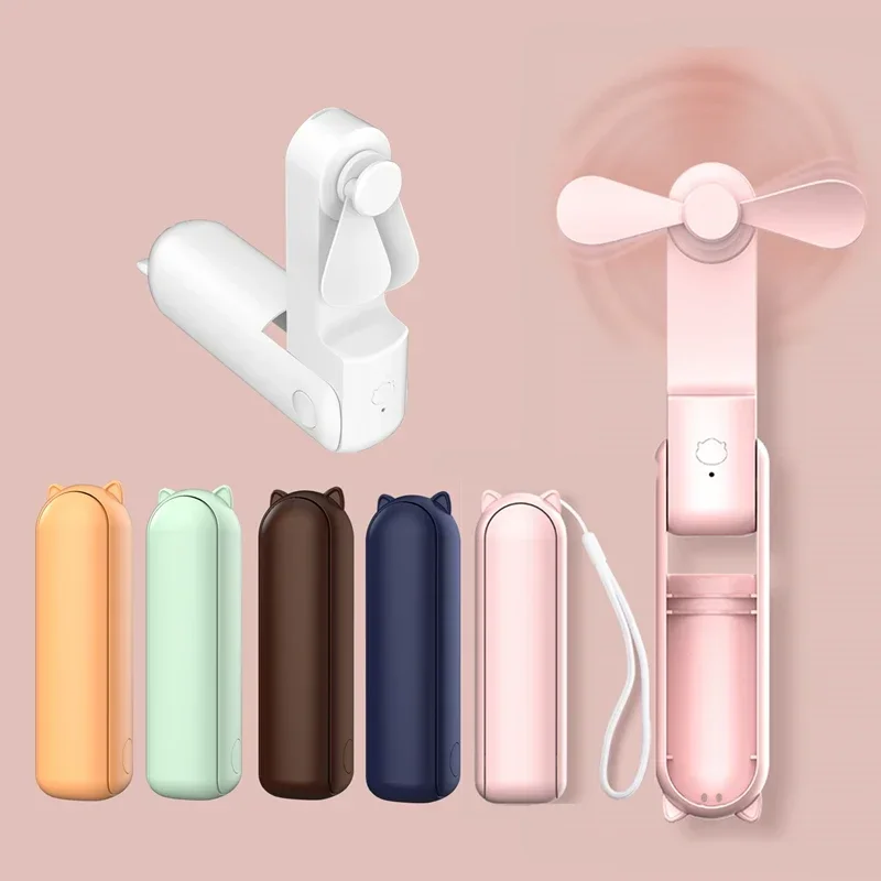 Handheld Mini Small Fan Portable Creative Three Speed Adjustable Solid Color Charging Small Fan Folded Led Lighting Phone Holder