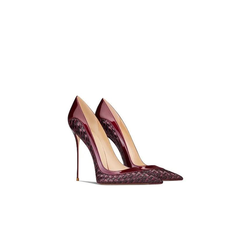 

Burgundy Patent Leather High Heels Women Pointed Toe Stiletto Heel 2025 Summer New Design Shoes for Women