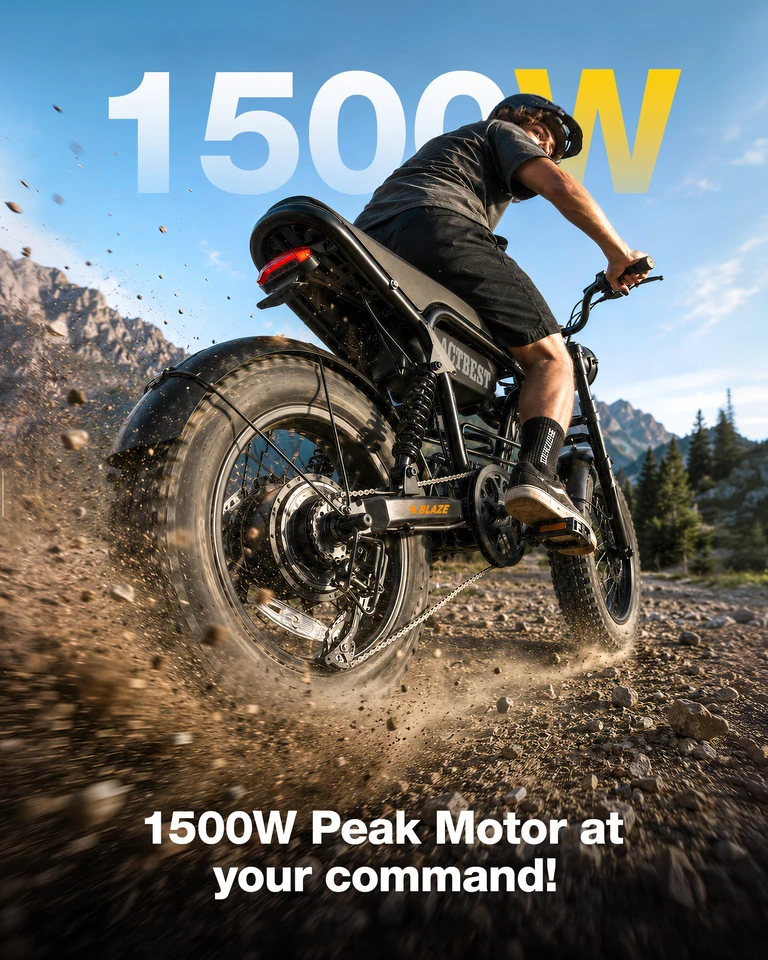 ActBest Blaze Electric Bike, 16" Fat Tires Electric Mountain Bike, 1500W Peak Motor 48V 13Ah, 25 MPH 55Mi Range Off-Road Ebike with Full Suspension, with Free Bike Lock image 9