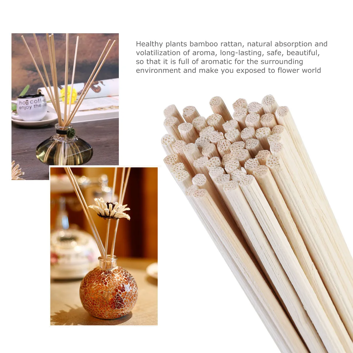 50Pcs 24Cm Wood Tone Reed Diffuser Sticks Rattan Oil Diffuser Reeds for Continuous Aroma Release Home Office Scent Diffusion