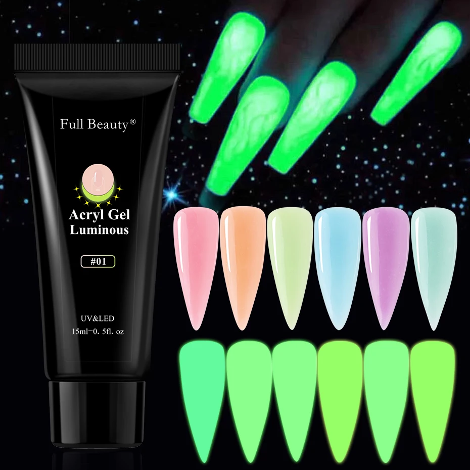 

Luminous Building Gel Nail Art Poly Extension Gel Fast UV Acrylic Nail Tips Glow In Dark Colorful Poly Varnish Manicure JI1832