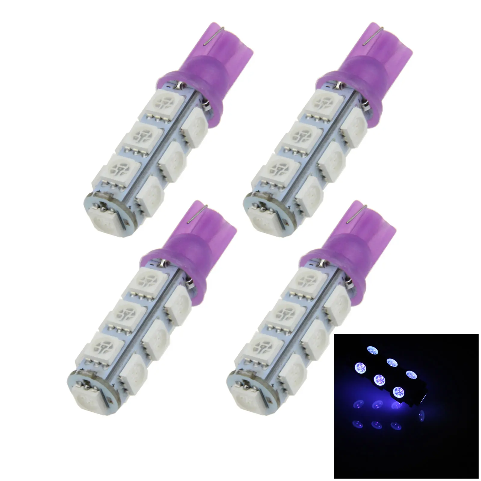 4x Ultraviolet Car T10 W5W Roof Bulb License Plate Lamp 13 Emitters 5050 SMD LED 585 655 656 A010-UV