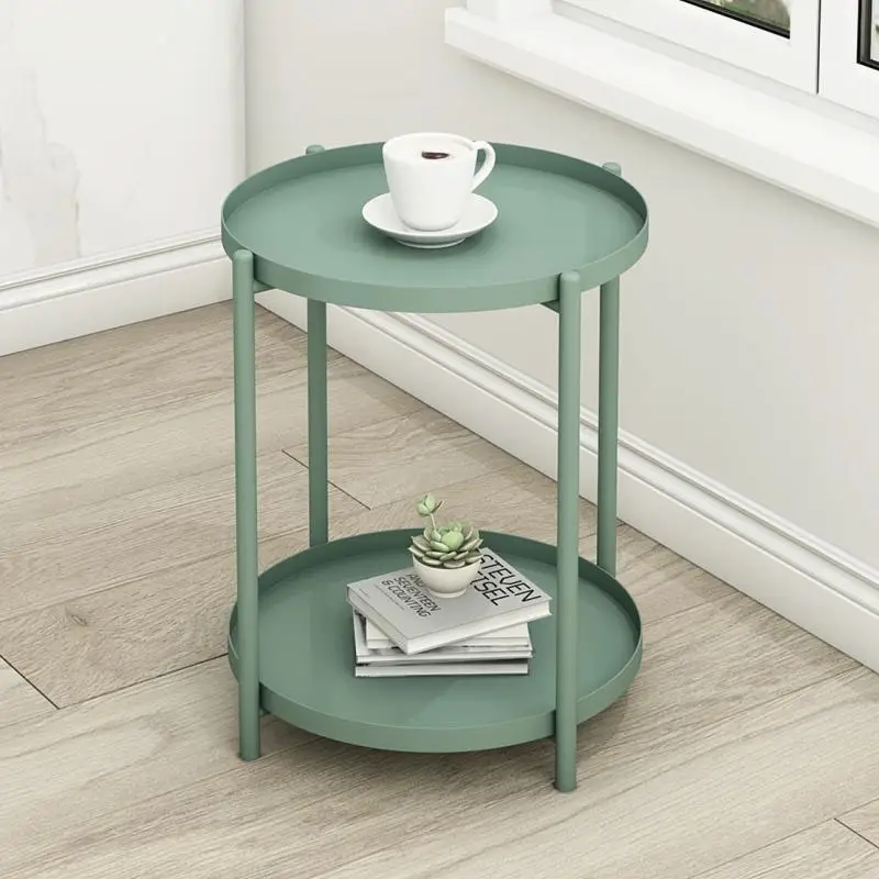 Nordic Double-Layer Small Coffee Table Living Room Sofa Small Round Table Simple Modern Mini Bedroom Bedside Table