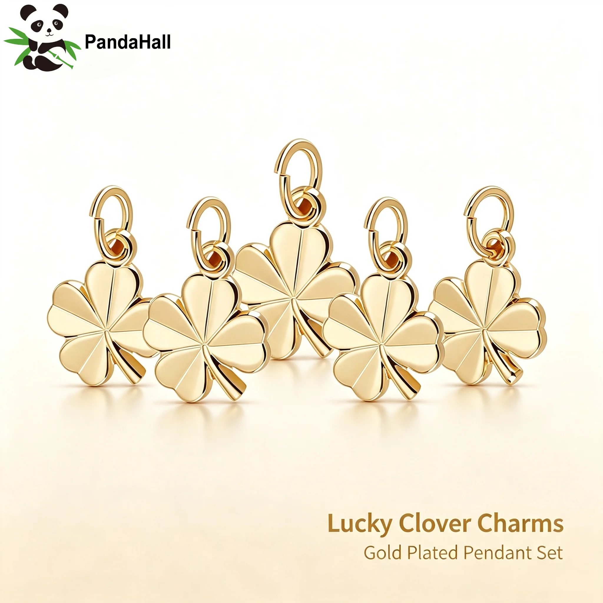 PandaHall 5pcs Brass Clover Charms Lead/Nickel/Cadmium Free Gold for Lucky Jewelry St Patrick Day Gift Keychain,Bag Decor Crafts