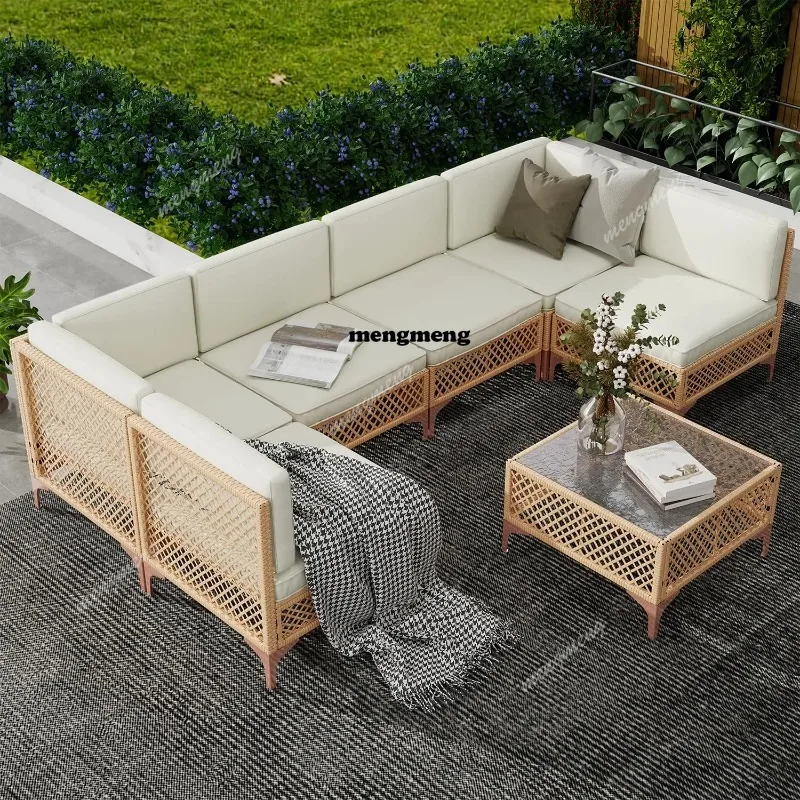 9-Piece Outdoor Patio Furniture Set with Large Fire Pit Table, Boho Wicker Outdoor Conversation Sectional Set &, Customized