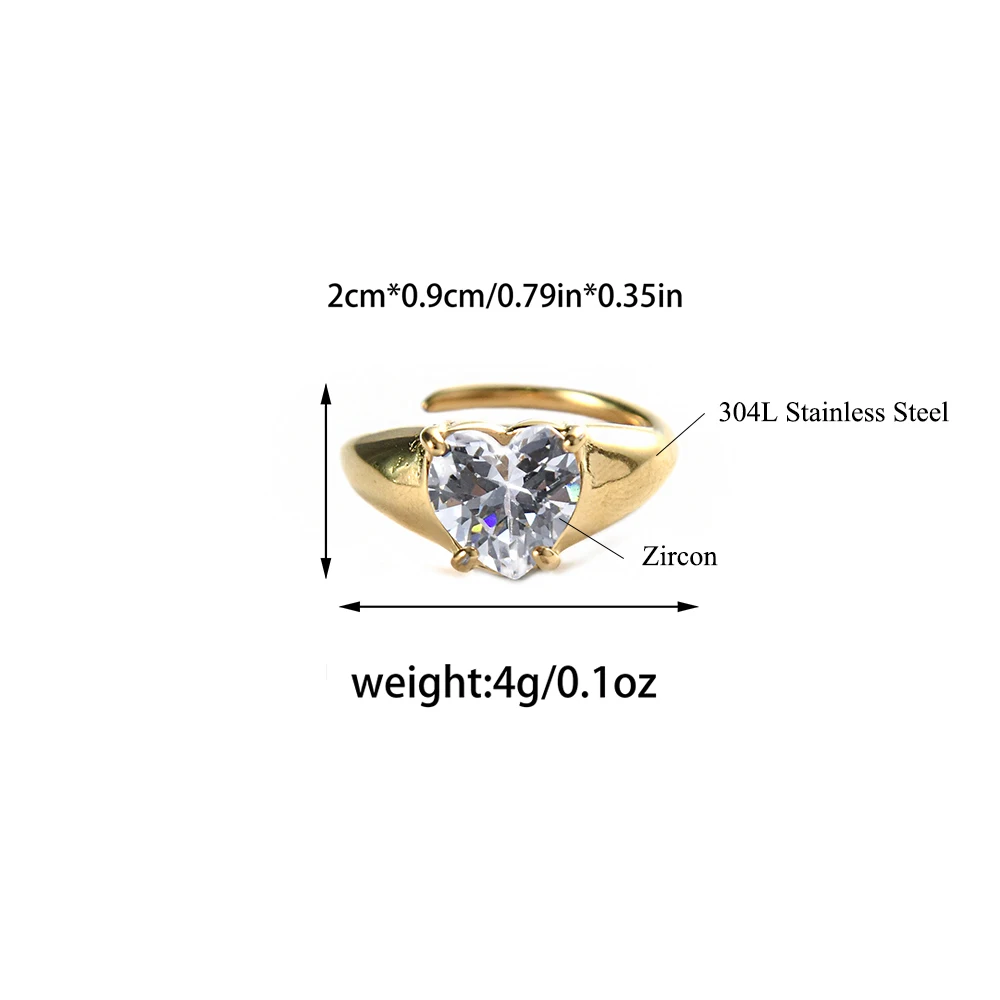 May@RZ Classical Brilliant Zircon Stainless Steel Open Ring 14K Plated Fashion Adjustable Ring Chic Jewelry For Men And Women