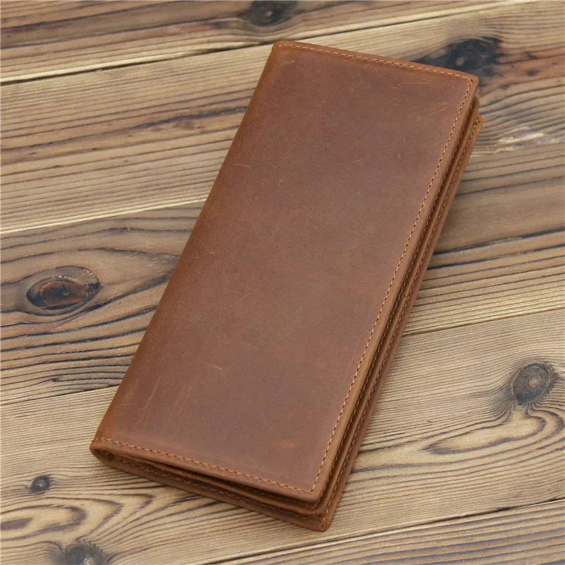 1008 Men's Crazy Horse Leather Long Casual Wallet, Genuine Leather, Pure Head Layer Leather, Retro Wallet