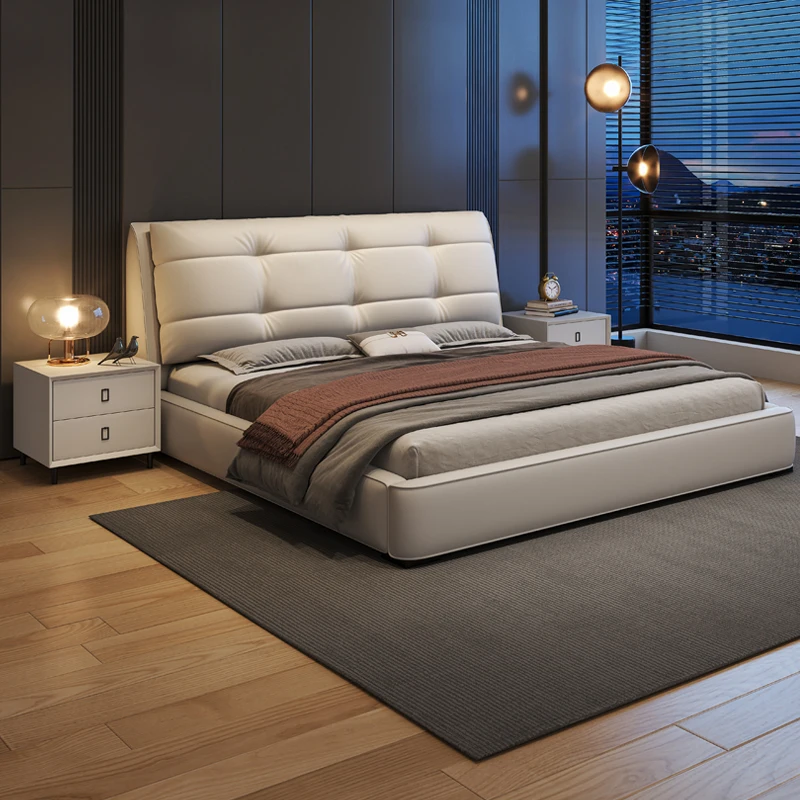 Modern Luxury Solid Wood Bedroom Cushion Headboard Up-holstered Beds king Size Double Bed Frame Set with Storage Latest Designs
