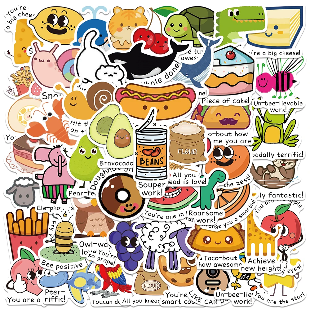 

50/100pcs Cute Cartoon Reward Incentive Motivational Phrase Sticker For Laptop Scrapbook Water Bottle Waterproof Graffiti Decals