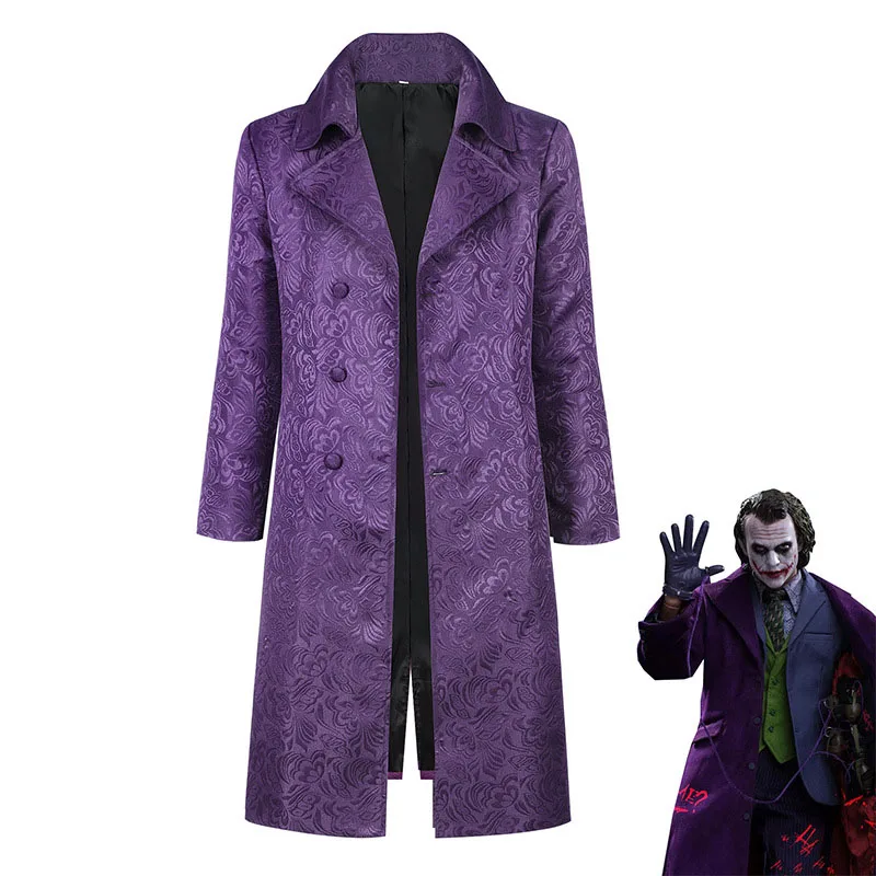 

Halloween Adult Jacket Jared Leto Joker Cosplay Kосплей Costume Disfraz Men Purple Long Coat Trench Clown Outfit
