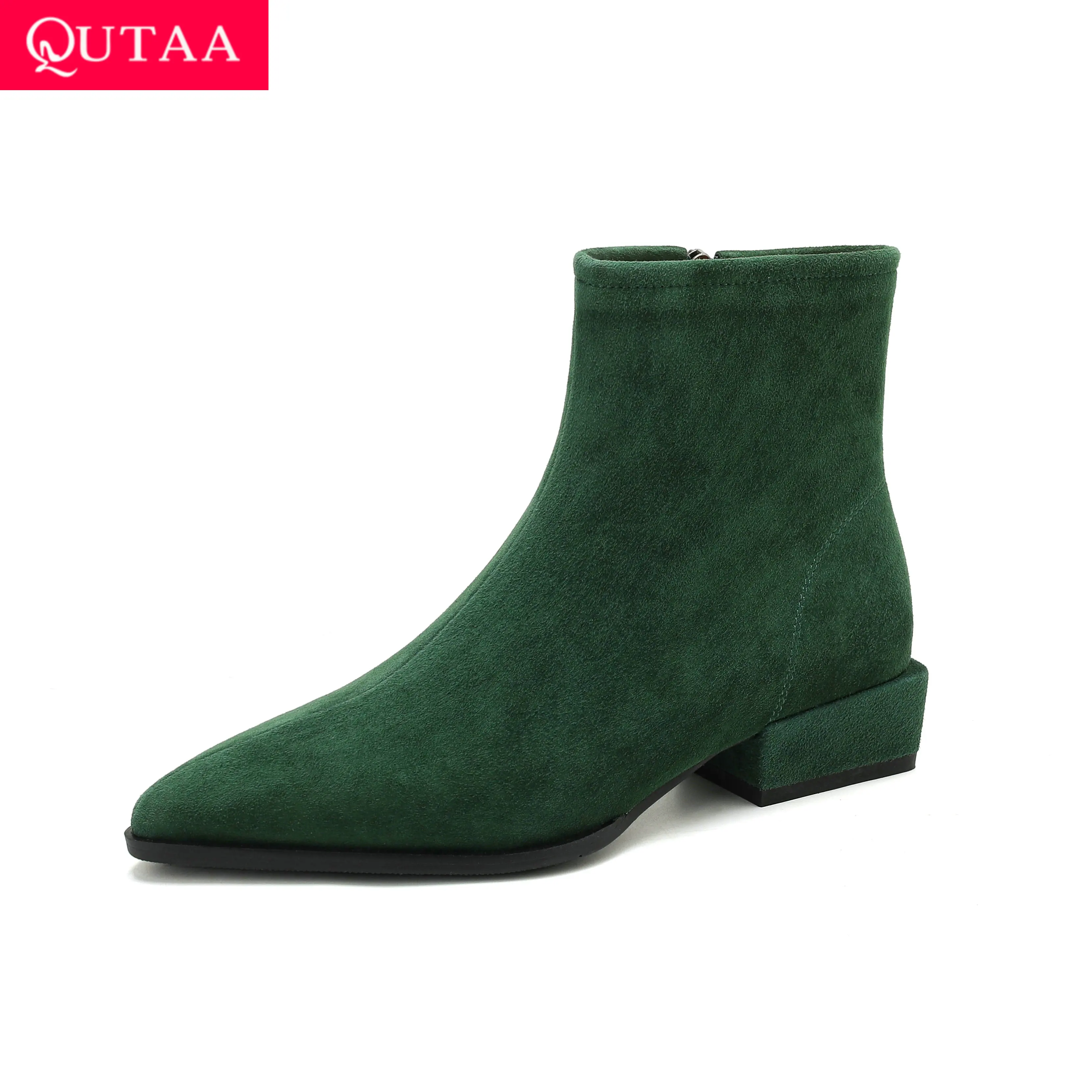 QUTAA 2027 News Fashion Women Ankle Boots Winter Cow Suede Autumn High Heels Pointed Toe Western Shoes Dress Short Boots 34-40