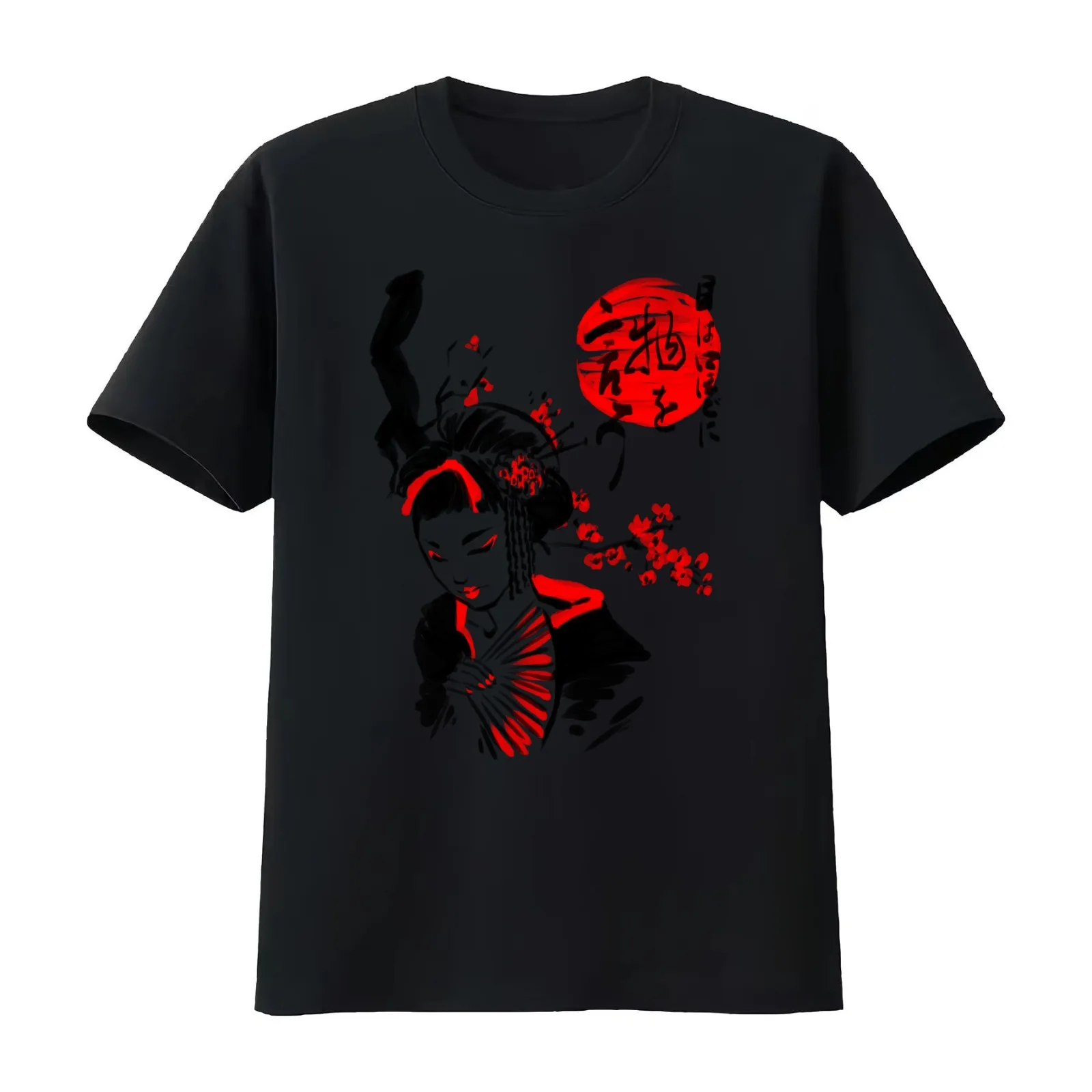 Geisha T-Shirt Summer Casual Cotton Tee Oversized Streetwear Tops Vintage Graphic Print Loose Fit Short Sleeve 100% Cotton