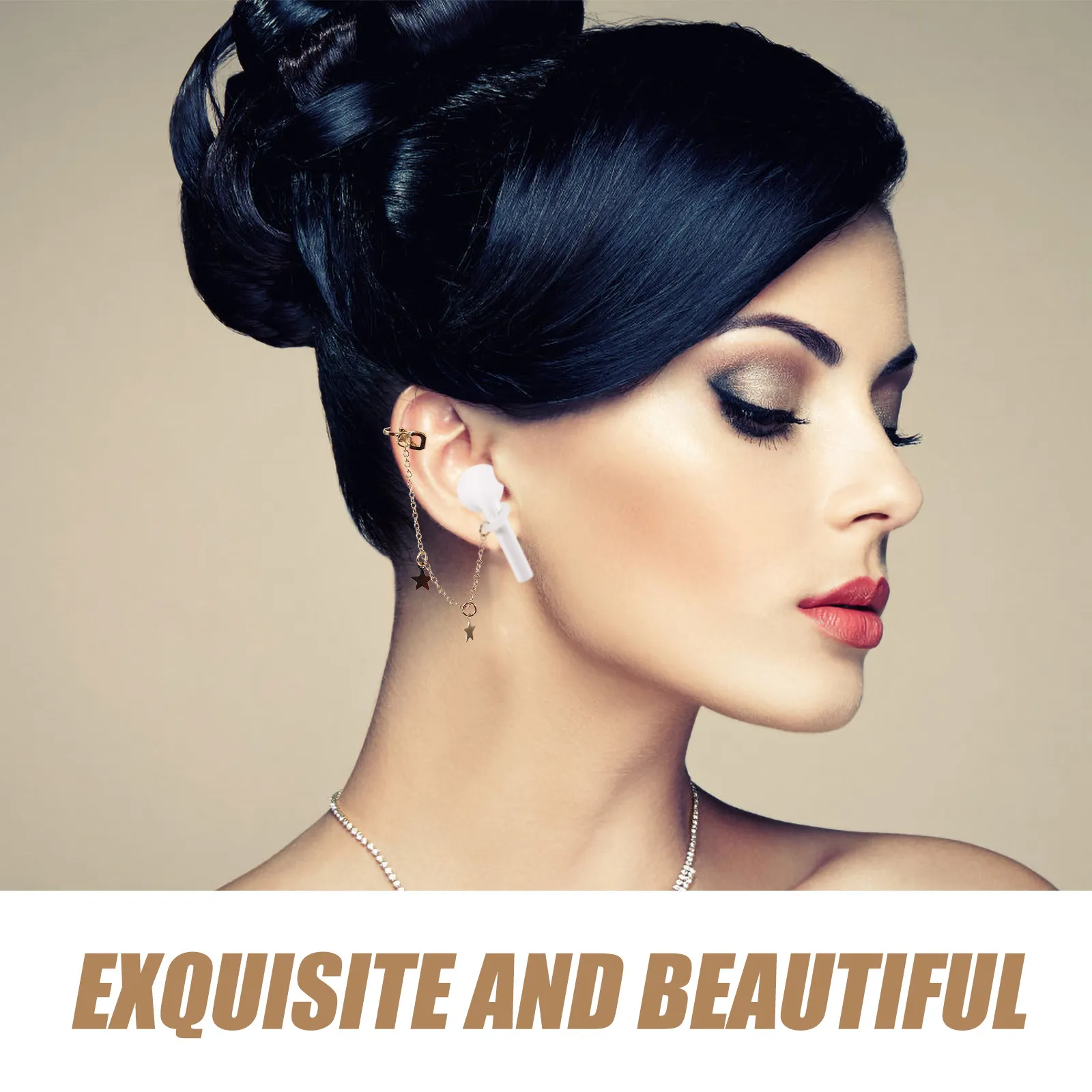 2 Pairs Trendy Earrings Wireless Headphone Ear-hook Strip Hooks Stylish Jewelry Silver Fashion Pendant Long Clip