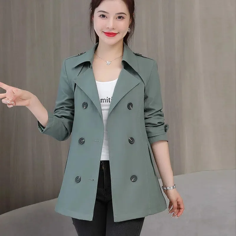 Women\'s Jacket 2024 New Spring Long Sleeves Stand Collar Casual Windbreaker Female Double-breasted With Belt Outerwear