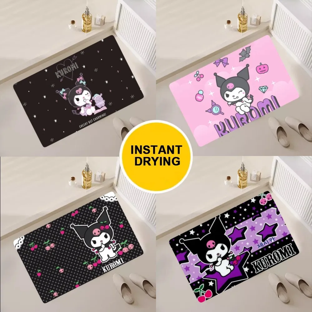 MINISO Kuromi Sanrio Floor Mat Bedroom Kitchen Door Bath House Super Absorbent Foot Non-slip