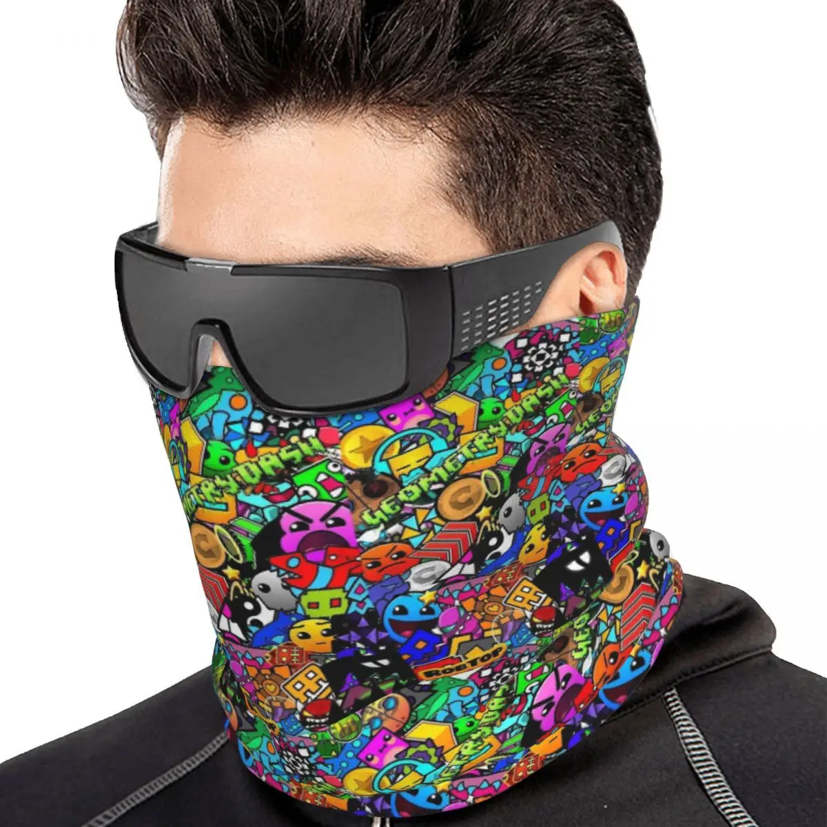 Video Game Geometry Dash Multifunctional Elastic Neck Gaiter Wind Proof Face Cover Bandana Unisex for Motorcycle Hiking Fishing