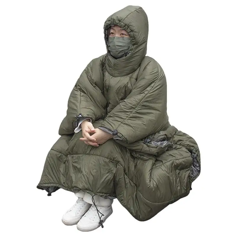 

Camp Poncho Sleeping Bag Wearable Under Quilts Hammock Hooded Poncho Portable Winter Poncho Coat For Camping Backpacking Hiking