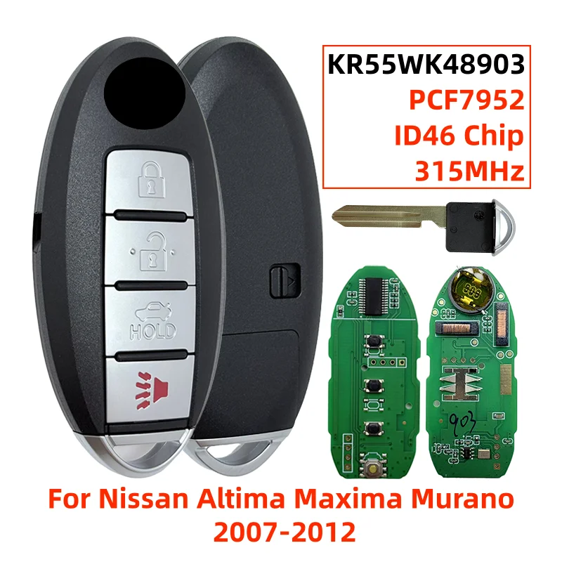 KR55WK48903 4 botões Keyless Smart Fob 315MHz ID46 PCF7952 Chip para Nissan Altima Sedan Maxima Murano SUV Teana 2007-2012