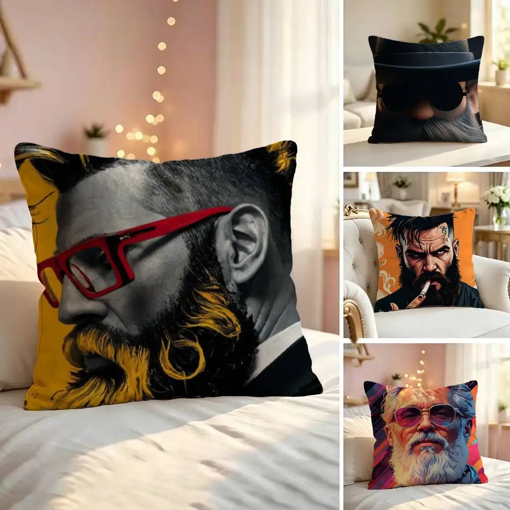 Cartoon Bearded Dudes Pillow Case Sofa Living Room for Bedroom Headboard Backrest Cushion Square Nap Time