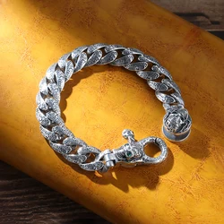 Men Old Fashion Jewelry S925 Sterling Silver Bracelet 18/20/22cm Retro Style Six-Character Mantra Skull Chain Party GIFT