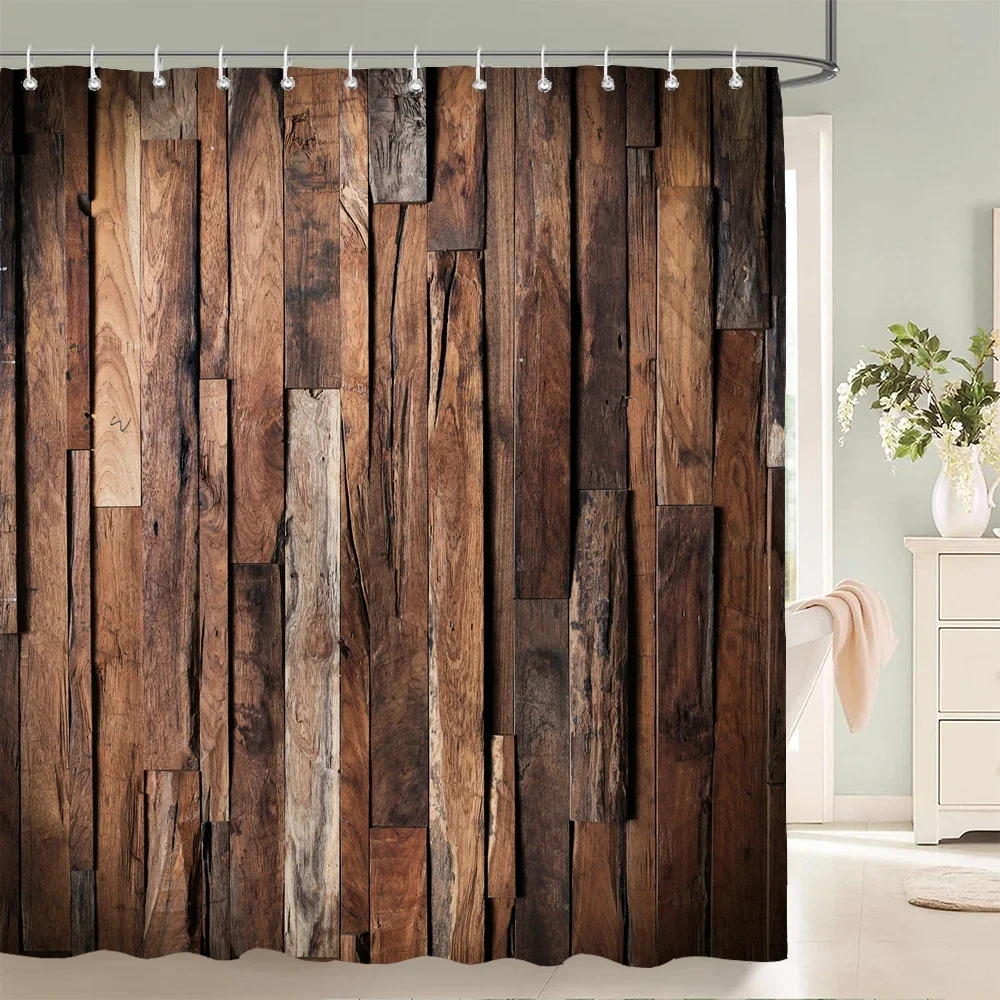 Cortinas de ducha con diseño de madera antigua Retro 3D, cortina de baño estampada de estilo europeo y americano, cortina de ducha de baño impermeable