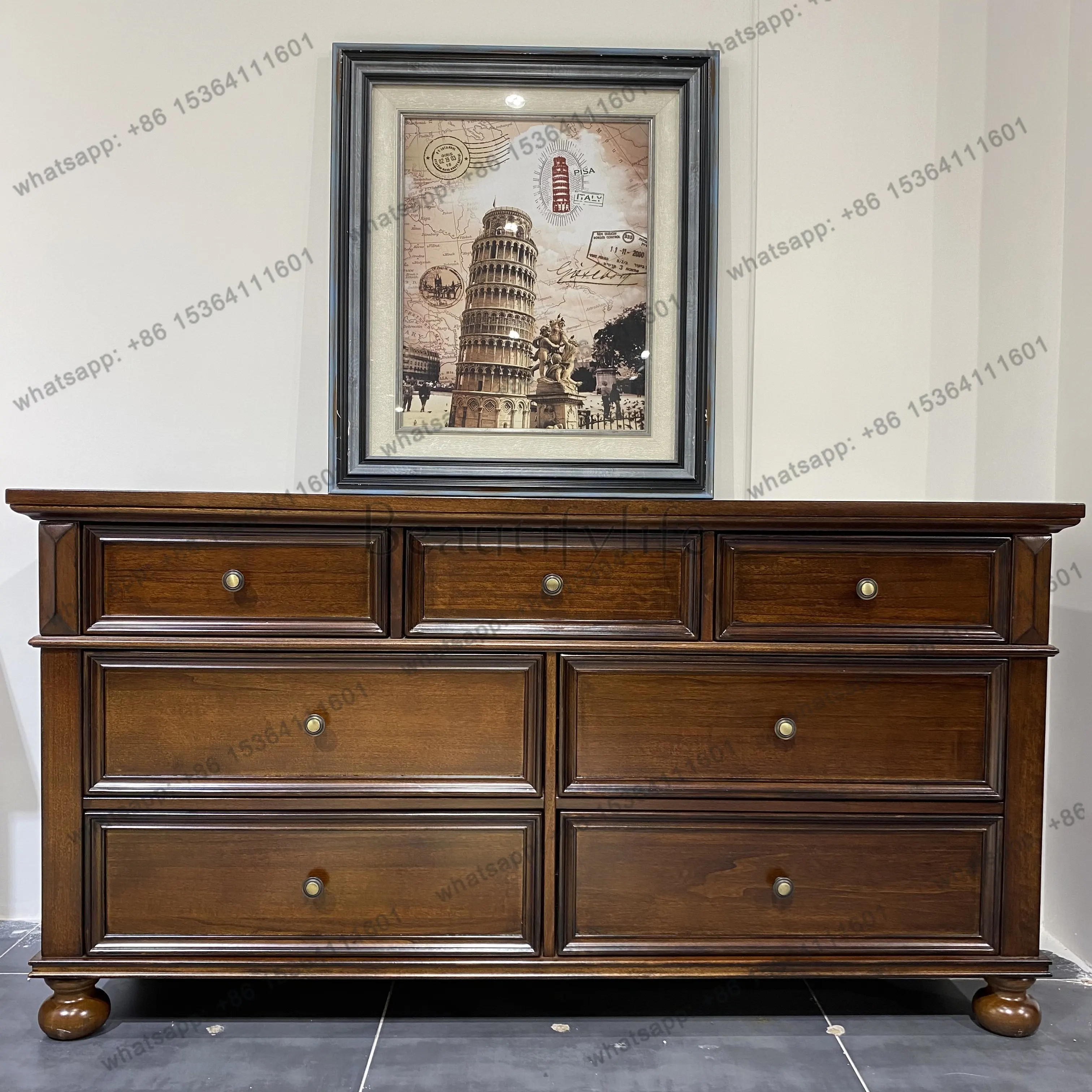 American solid wood seven-bucket storage cabinet, bedroom TV decorative cabinet, length 1358 * width 400 * height 730mm