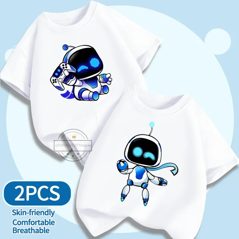 2025 New Astro Bot Cartoon Anime Children's Leisure Fashion Sports T-shirt Same Style for Boys and Girls Aged 3-14 2pcs