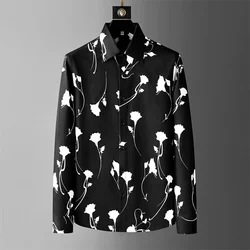 2024 Autumn Flower Shirt for Men Long Sleeved Casual Business Dress Shirt Fashion Loose Social Party Streetwear Men Clothing 4XL