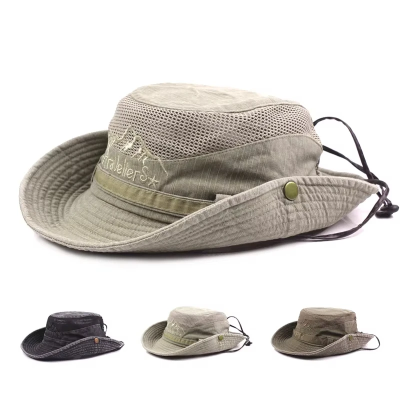 

Outdoor Bucket Hat Men Summer Breathable Panama Cap Cotton Jungle Fishing Mesh Hat Hiking Beach Sun Protector Caps For Men's