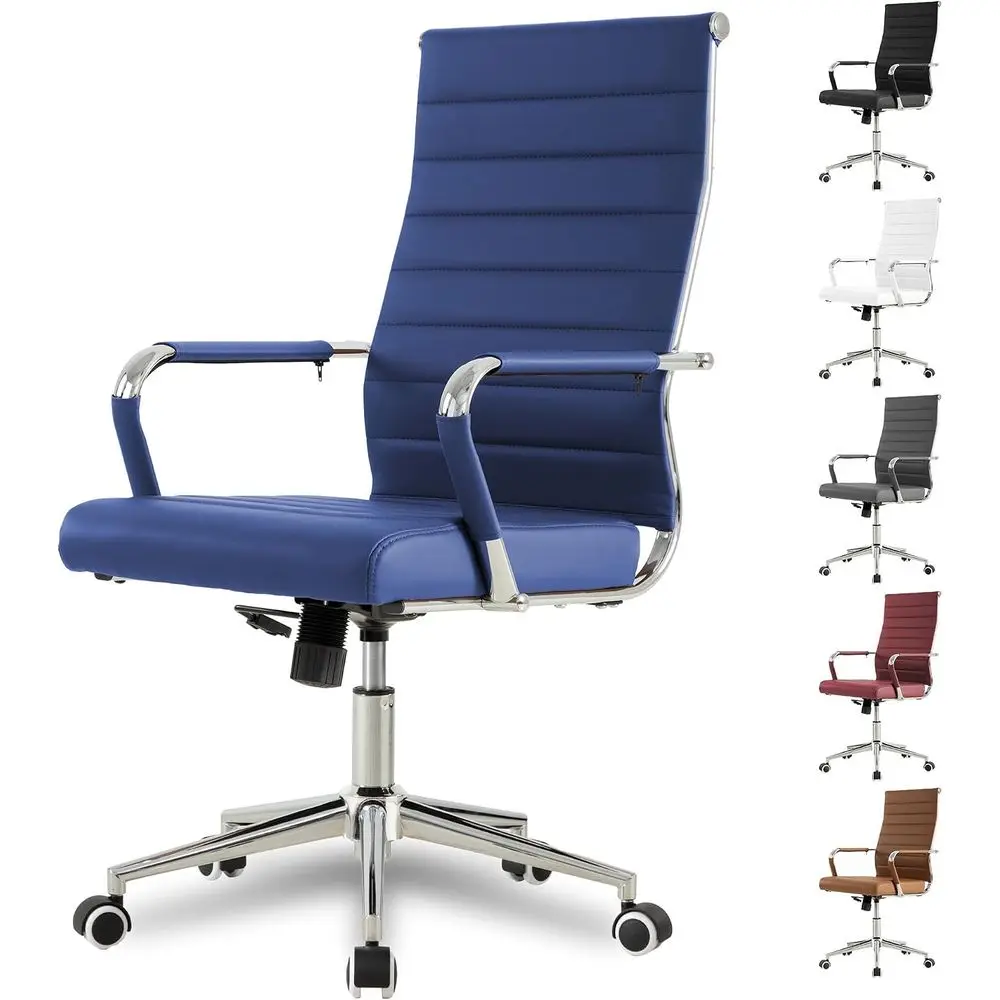 Okeysen Navy Blue Oice Desk Chair, Ergonomic Leather ern Conerence Room Chairs, Executive Ribbed Height Adjustable Swivel Rollin