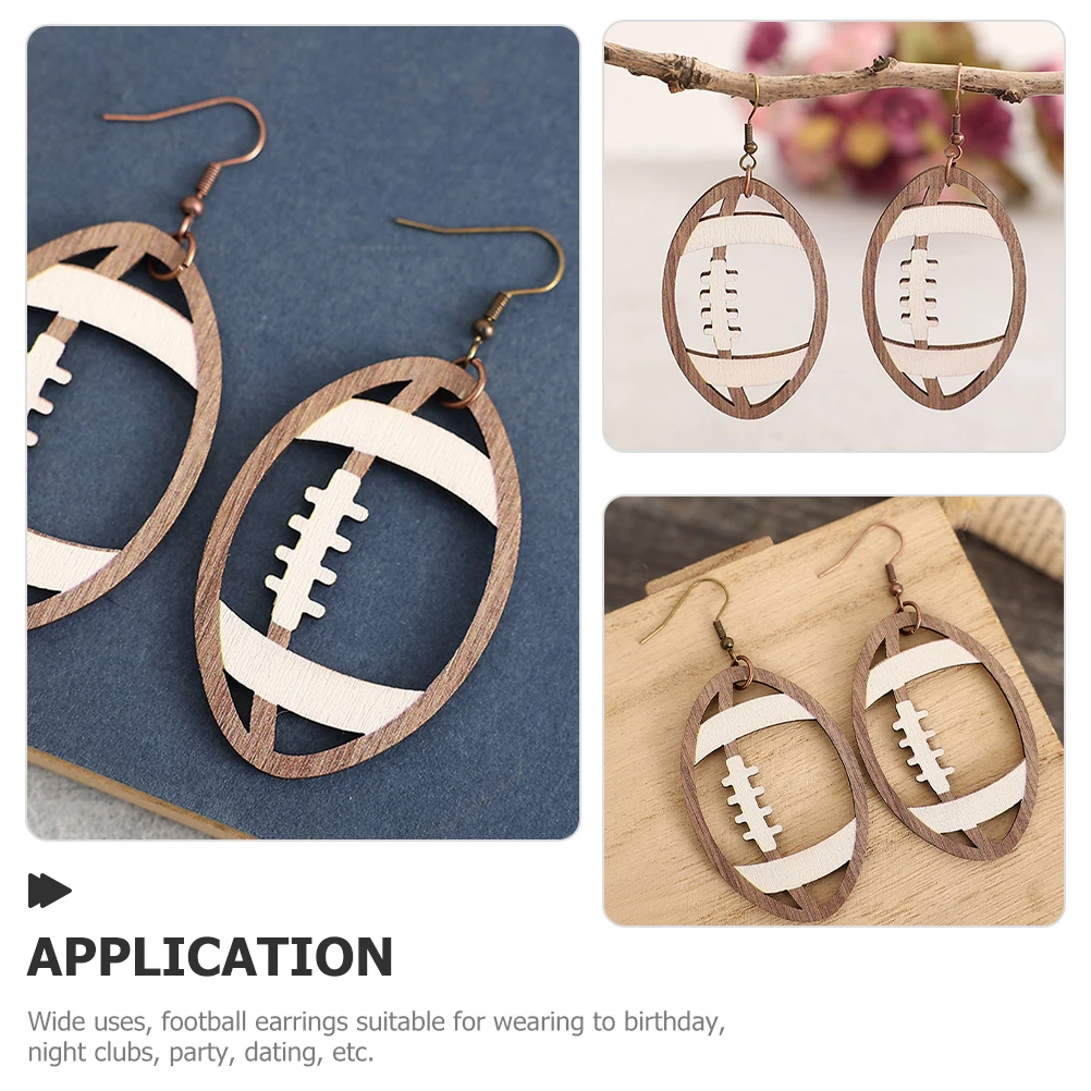 

Wooden Earrings Football Shaped Dangle Lightweight Funny Sports Theme Fashion American Teacher Ear Jewelry Accessories