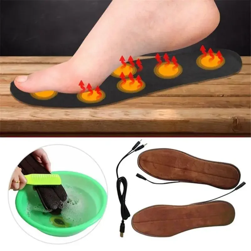 3 Heating Methods Heated Insoles Winter Shoe Inserts USB Charged Electric Heated Insoles For Shoes Keep Warm With Fur Foot Pads