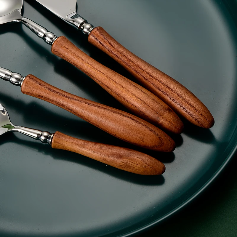 Набор столовых приборов в форме тыквы, деревянная ручка, посуда из нержавеющей стали, ложки, вилки, ножи, набор столовых приборов