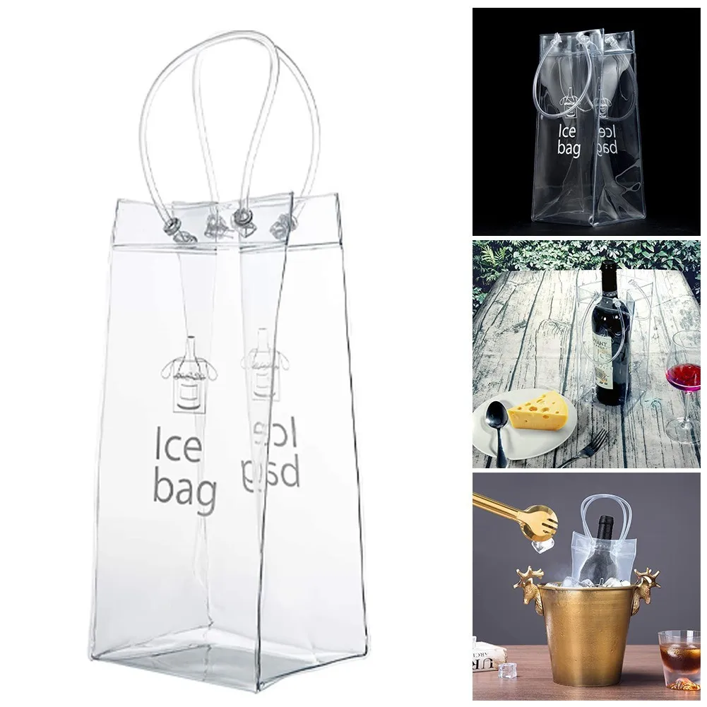 

1/2PCS Ice Wine Bags PVC Transparent Cooler Clear Pouch Ice Bucket Wine Champagne Bottle Chiller With Carry Handle Drink Bottle