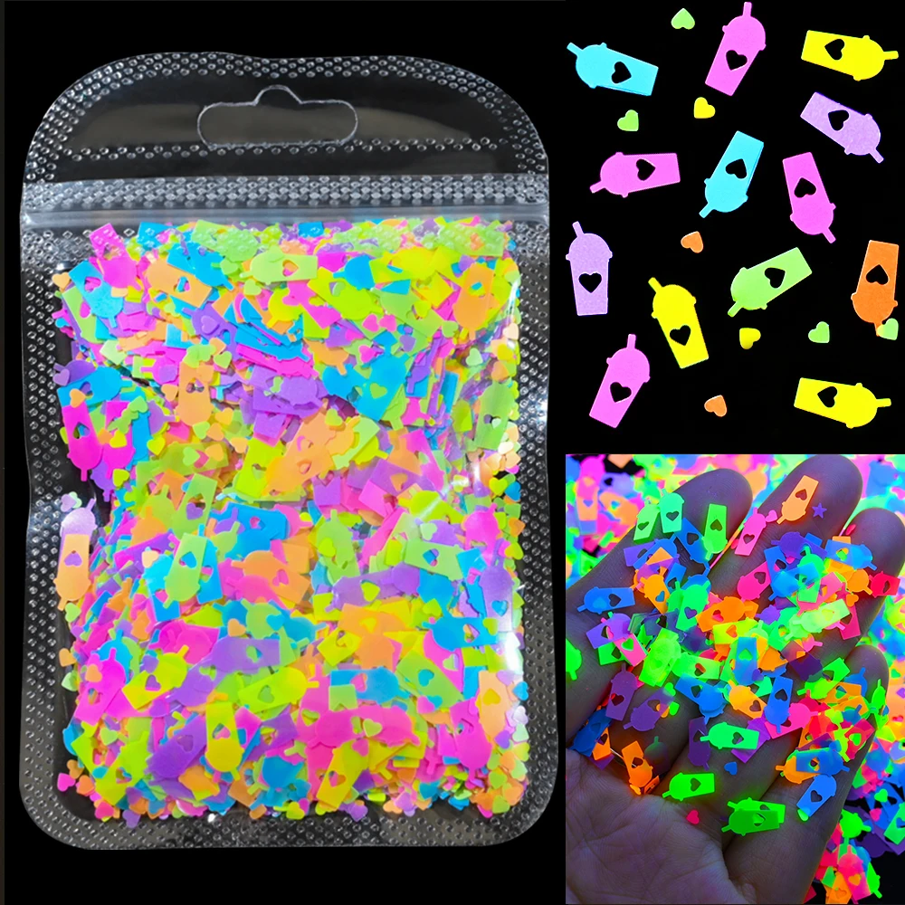 10g Neon Stern/Mond/Unkraut Fluoreszenz Nagel Pailletten Bunte Stern Design Glitter Flocken Weihnachten Neon Maniküre Stern pailletten &*& – Detail 3