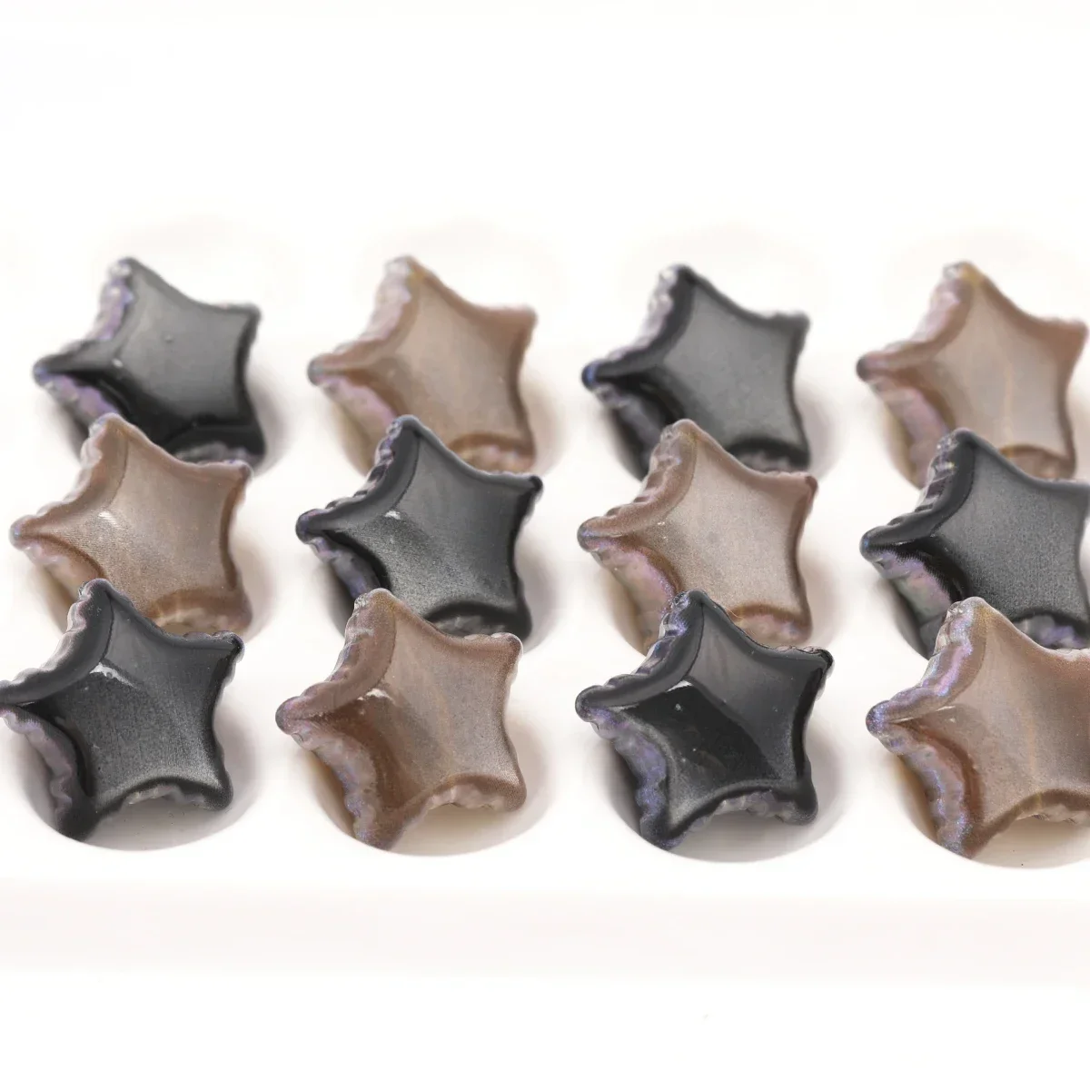 7pcs Random Color Brown & Gray Wavy‑Edge Star Acrylic Beads,2.2cm,0.2cm Hole,for DIY Jewelry Making