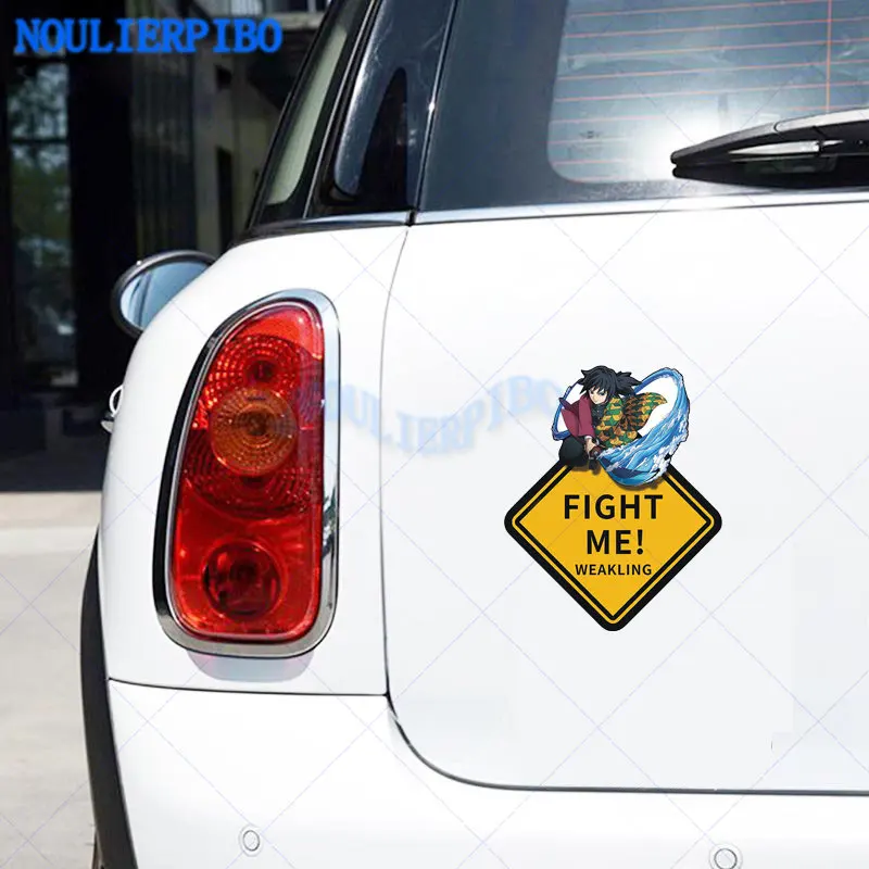 Funny Demon Slayer Car Sticker Crash Into Me You Coward Vinyl Sticker Car Window Truck Anime Car Accessories