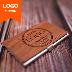 Lasergraviertes Logo aus Holz und Metall, hochwertiges Visitenkartenetui, individueller Clip aus Walnussholz, personalisierte Kartenbox für die Familie des Unternehmens