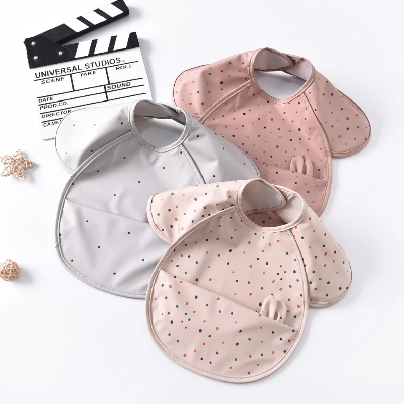 Baby Bib New Children's Bib Waterproof Reverse Dressing for Boys and Girls Baby Complementary Food PU Large Pocket Cover