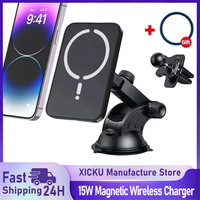 XIKCU 15W Car Fast Charging Magnetic Car Wireless Charger Sucker For Magsafe iPhone 16-12 Pro Max Air Vent Phone Holder Stand
