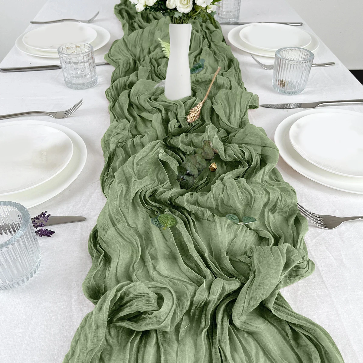 Sage Green Gauze Table Runner for Table Decor 2