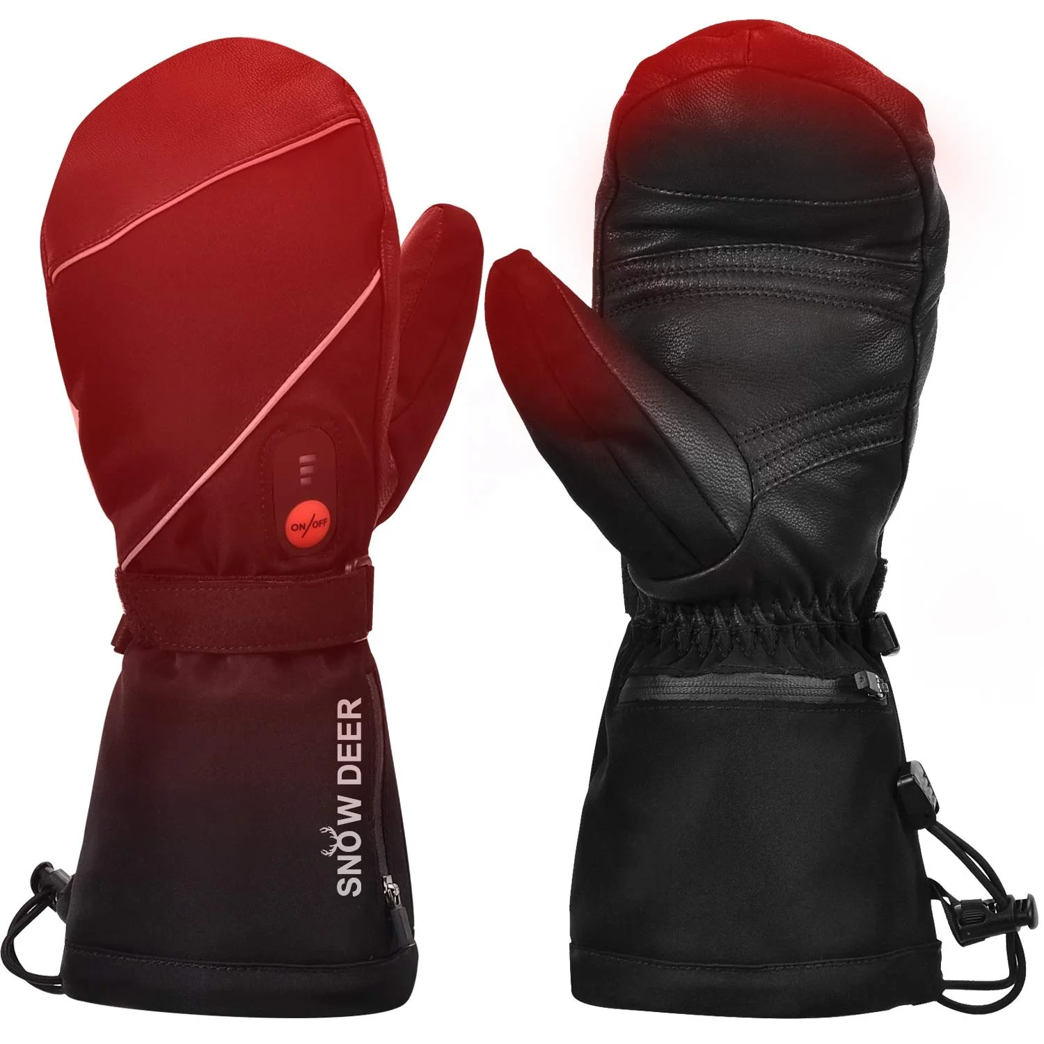 Electric Heated Snowboarding Gloves Mittens Thermal Leather Waterproof Touchscreen Compatible Winter Ski Gloves