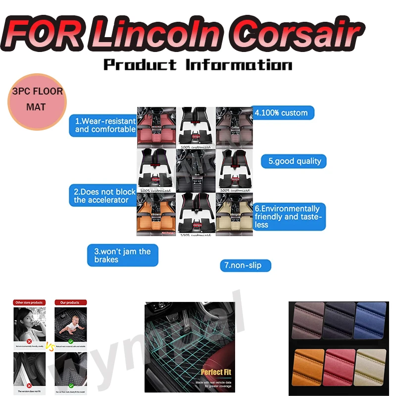 

LUXURY Car Floor Mats For Lincoln Corsair 2020 2021 Custom Auto Foot Pads Automobile Carpet Cover Interior Accessories