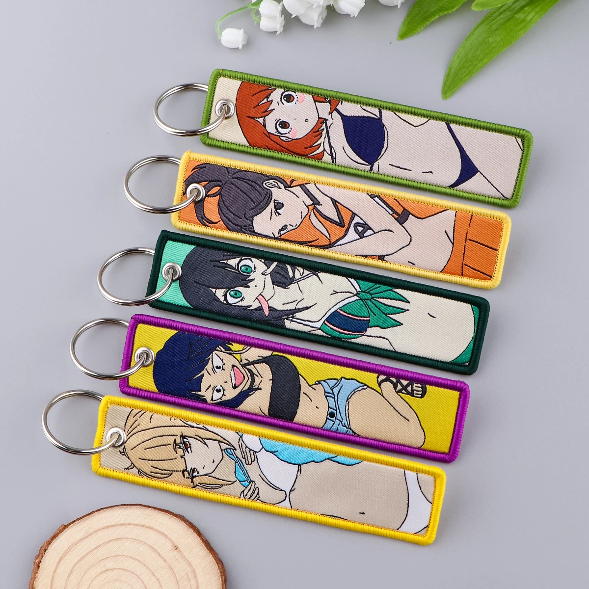 Anime Cool Cosplay Character Key Tag Summer Action Embroidery Key Chain Key Fobs For Car Backpack Key Ring Souvenir Gifts